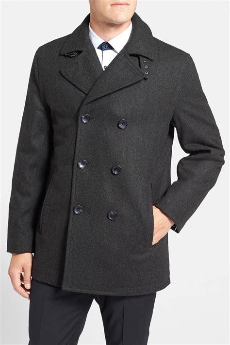 michael kors wool blend double breasted peacoat mens|Michael Kors Classic Fit Peacoat .